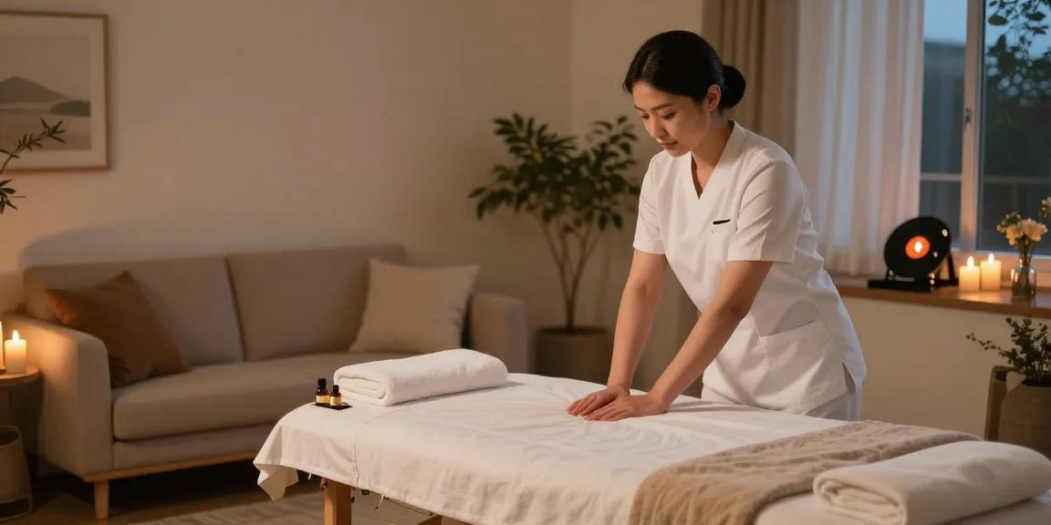Premium 오산출장마사지 setup in a serene home environment with a professional therapist preparing for a relaxing session.